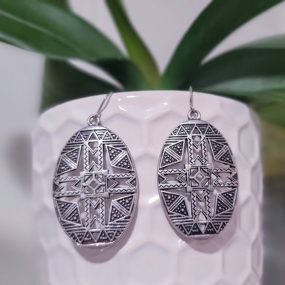 Southwestern Patterned Silver Earrings - Picture 1 of 1
